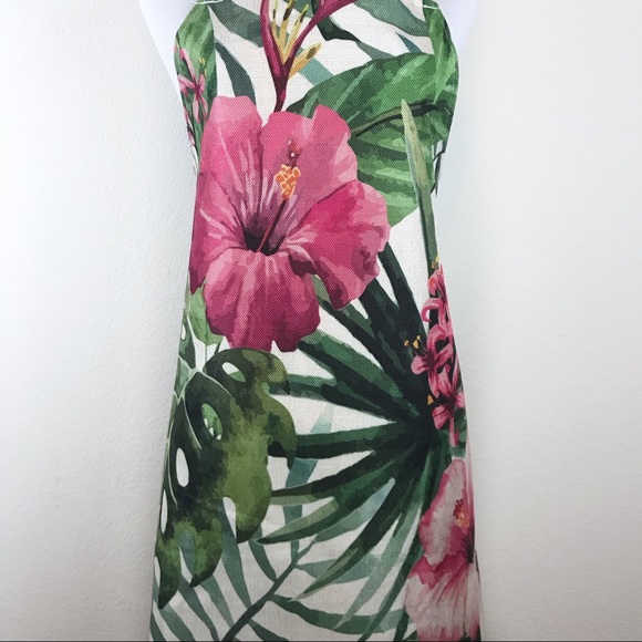 Floral Cooking Apron Woven Cotton Linen Tie Back M - Picture 2 of 4